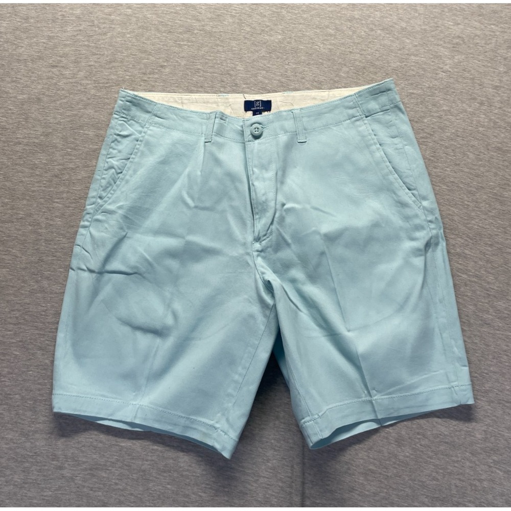 George Chino Shorts Mens 34 Light Blue Cotton Slash Pockets Casual Summer Wear